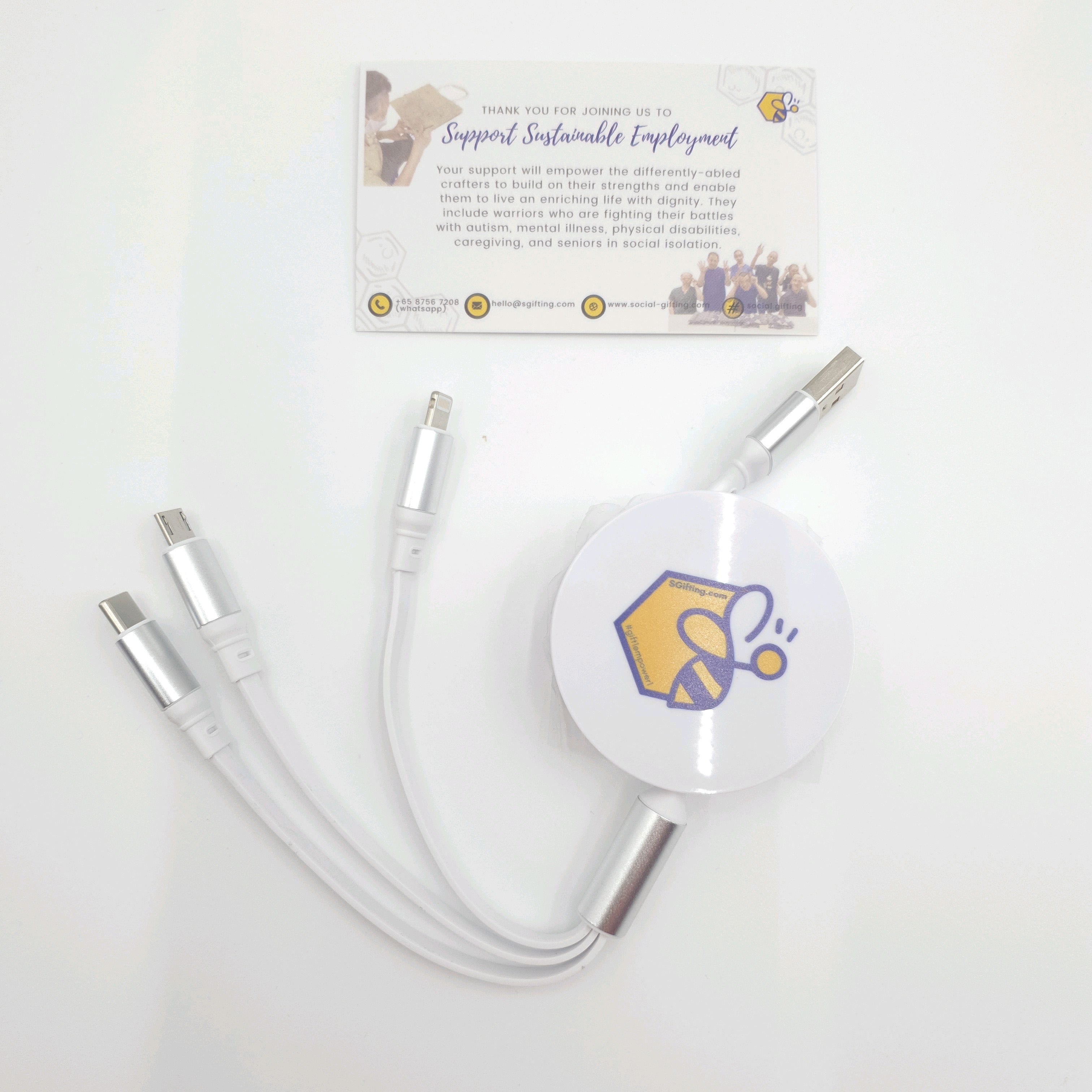 Retractable 100W 3 in 1 USB charge cable