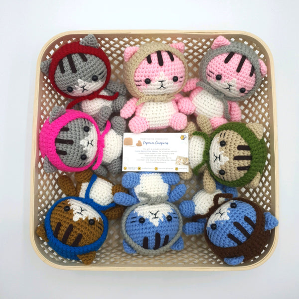 Hand Crocheted Cat In Bonnet