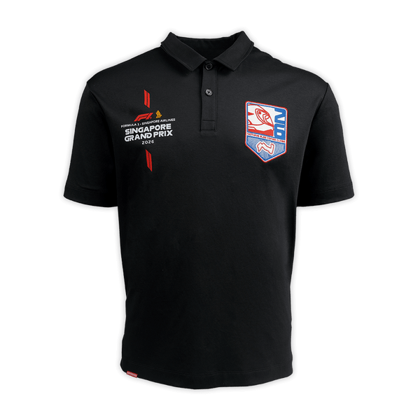 Helmet & Track Crest Black Polo Shirt