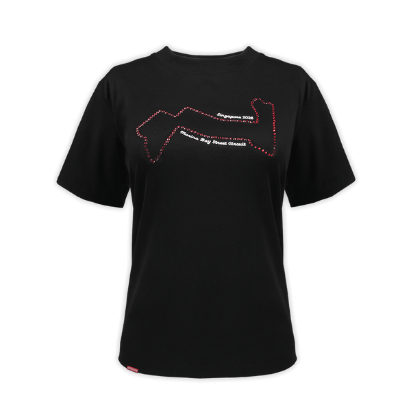 Track Logo Rhinestones Black Boxy Tee Women