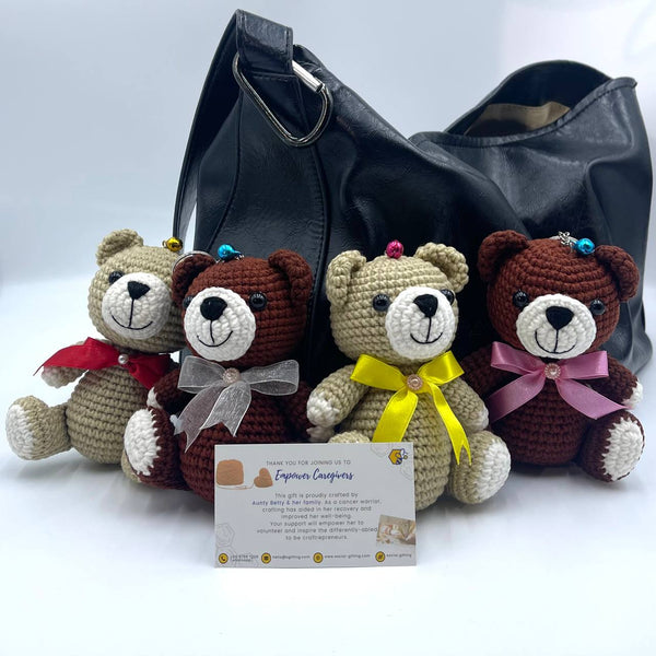 Hand Crocheted Bear With Ribbon Keyring